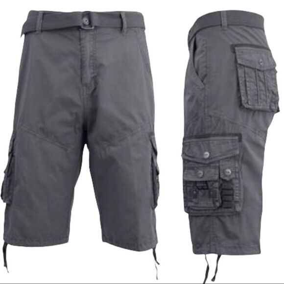 NWT Galaxy By Harvic Men's Belted Tactical Cotton Cargo Shorts Gray sz 48 - Picture 2 of 12